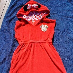 Disney Junior Minnie Mouse Hooded Swim Cover Up Terry UPF 50+ Girls Size 5T